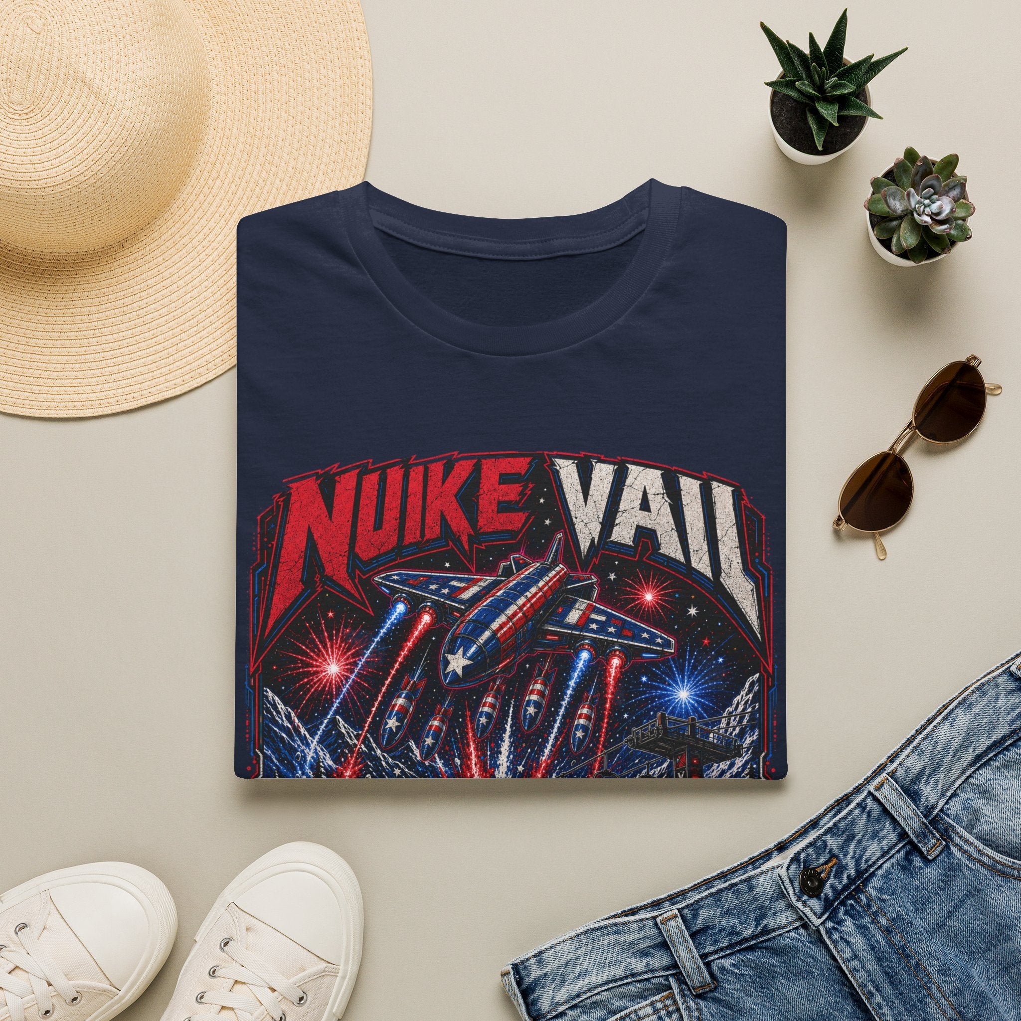 NukeVault Retro Rocket Graphic T-Shirt — 'Bomb the Lift Line' Vintage Ski Tee