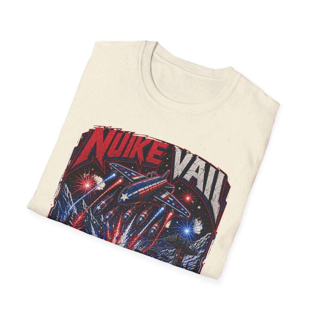 NukeVault Retro Rocket Graphic T-Shirt — 'Bomb the Lift Line' Vintage Ski Tee