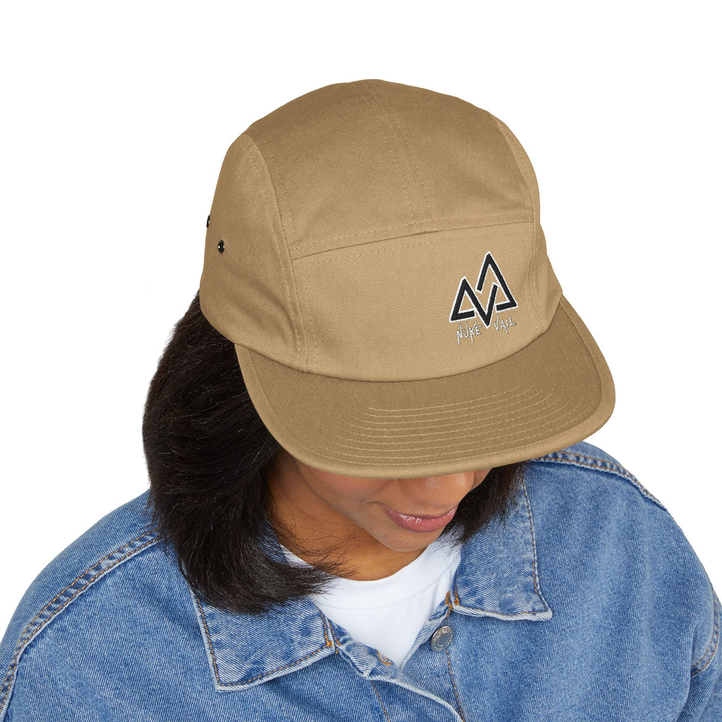 Embroidered Mountain Logo 5-Panel Cap — Beige Outdoor Hat