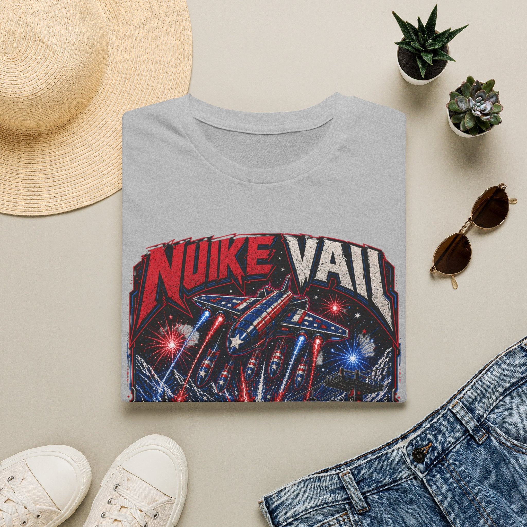 NukeVault Retro Rocket Graphic T-Shirt — 'Bomb the Lift Line' Vintage Ski Tee