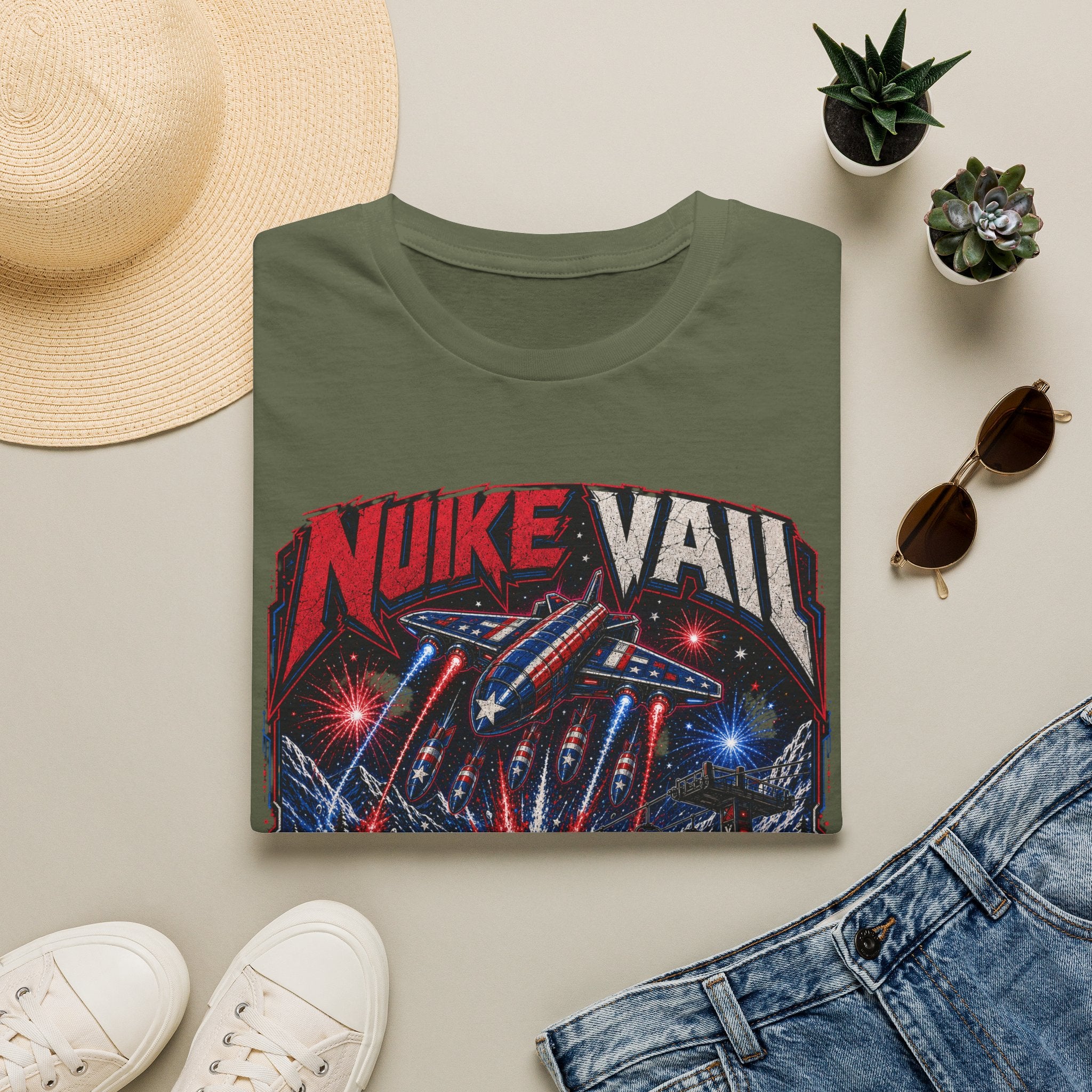 NukeVault Retro Rocket Graphic T-Shirt — 'Bomb the Lift Line' Vintage Ski Tee