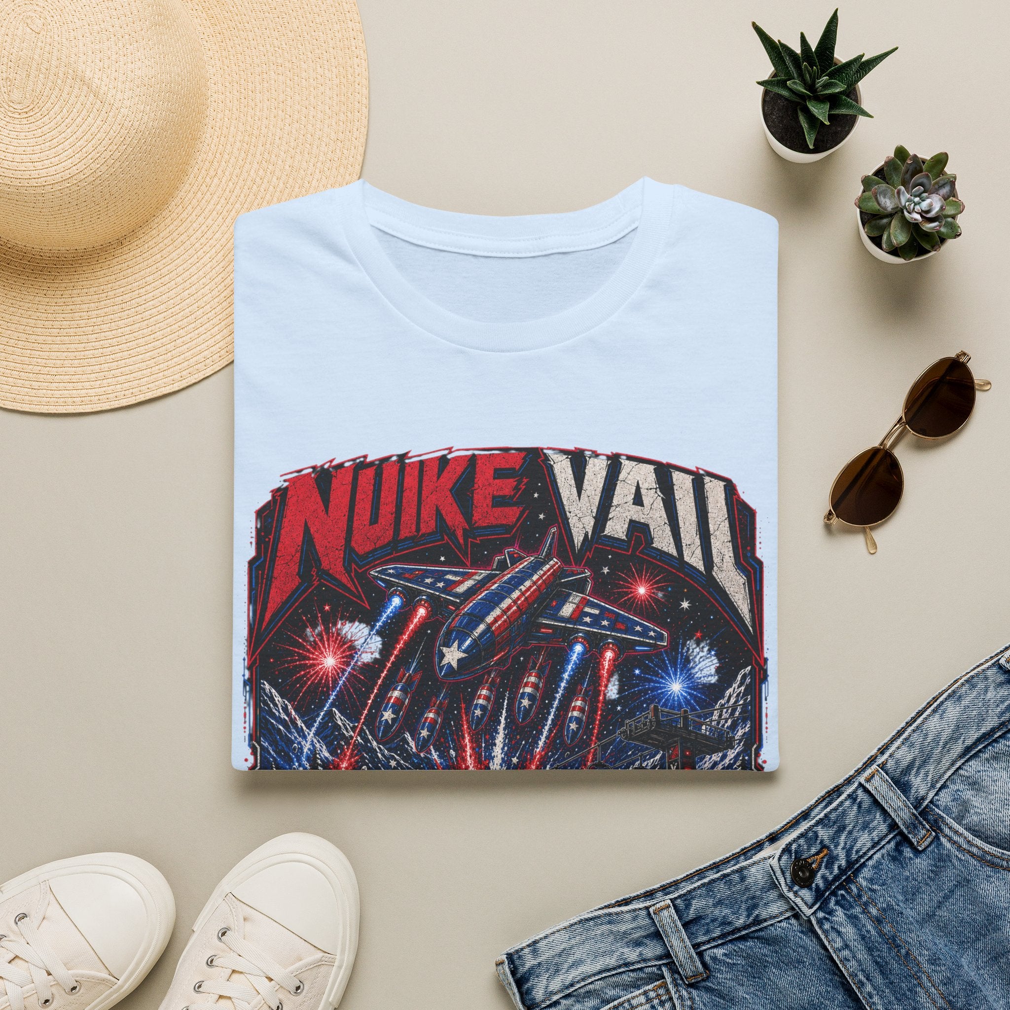 NukeVault Retro Rocket Graphic T-Shirt — 'Bomb the Lift Line' Vintage Ski Tee