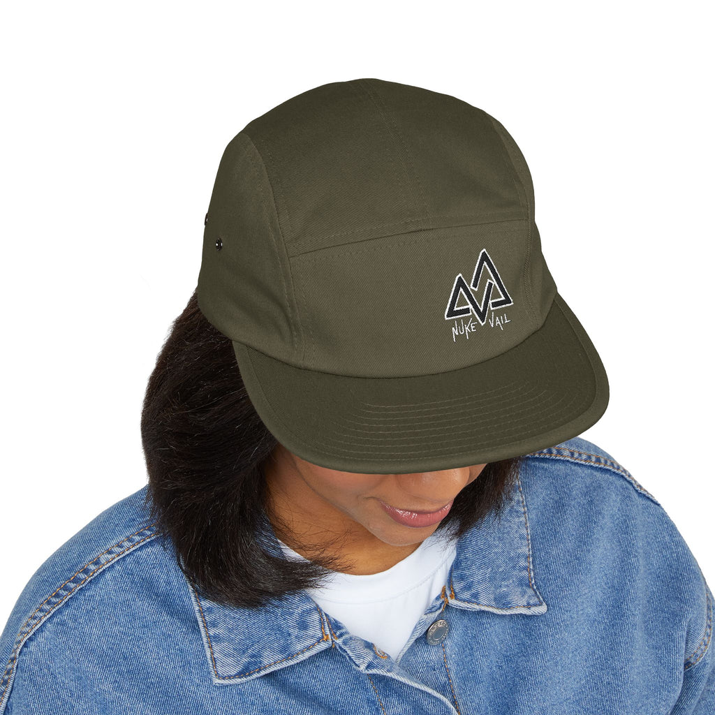 Embroidered Mountain Logo 5-Panel Cap — Beige Outdoor Hat