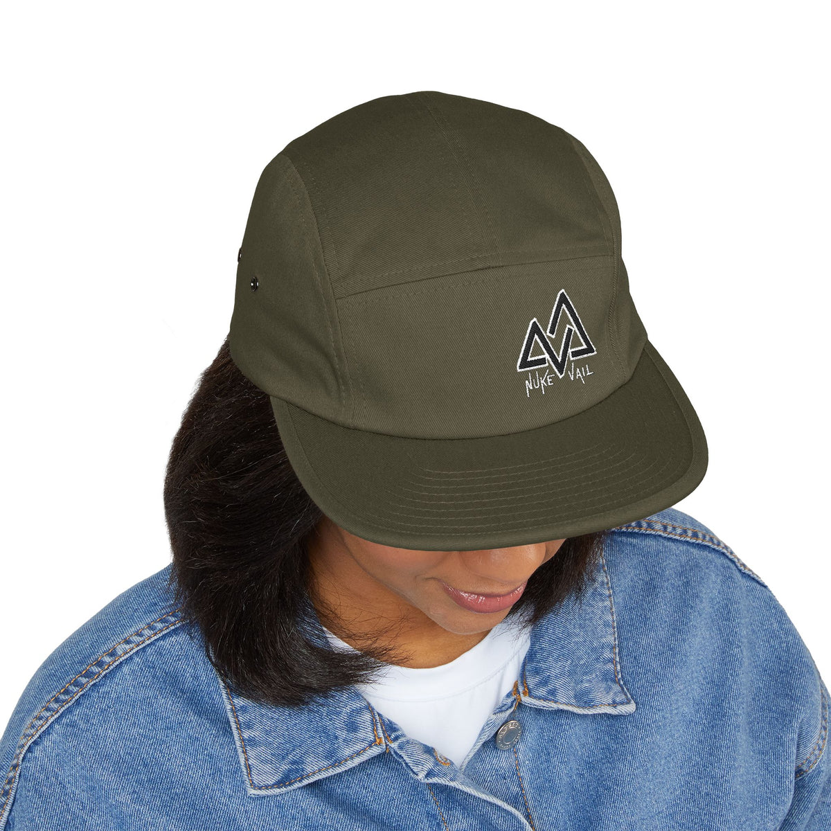 Embroidered Mountain Logo 5-Panel Cap — Beige Outdoor Hat