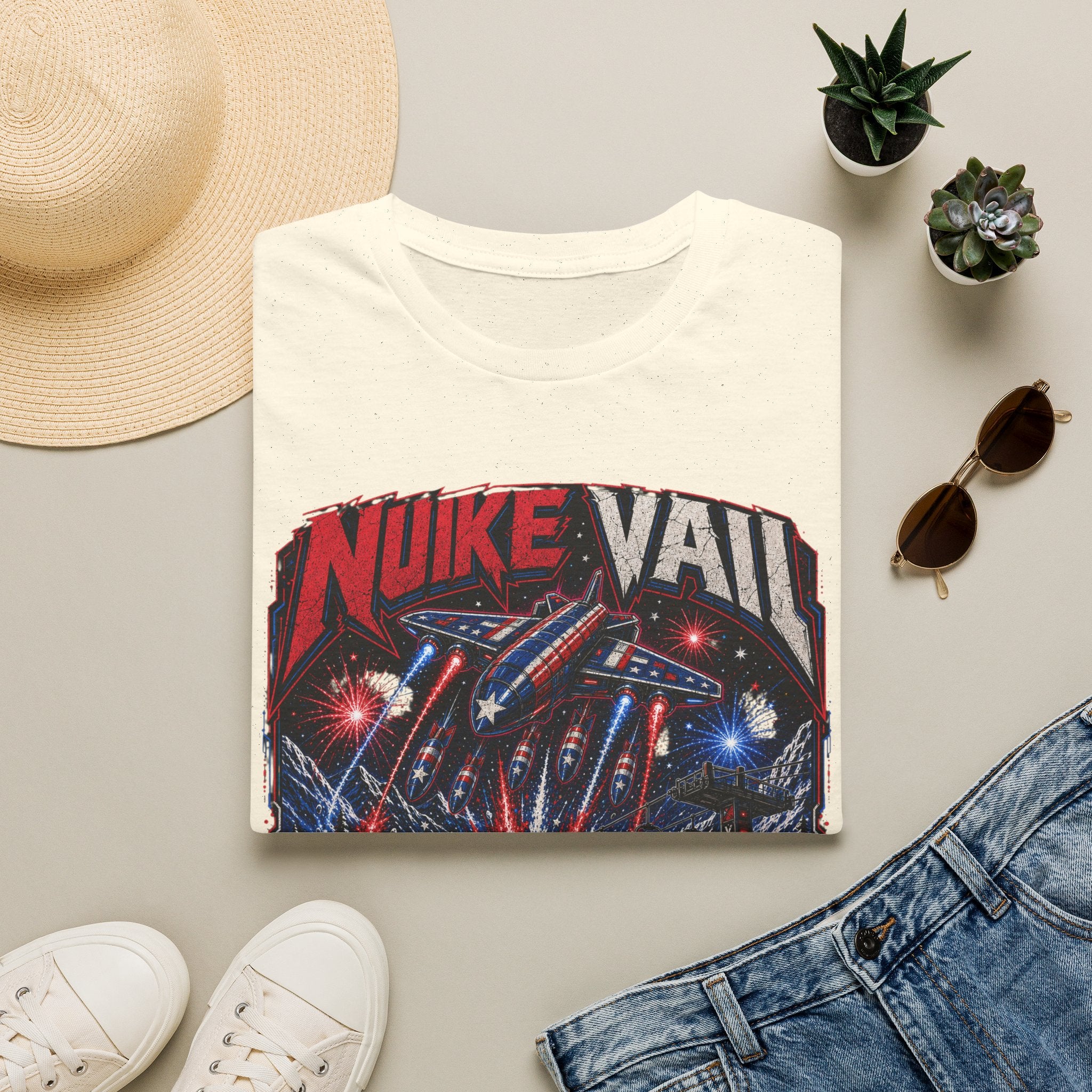 NukeVault Retro Rocket Graphic T-Shirt — 'Bomb the Lift Line' Vintage Ski Tee