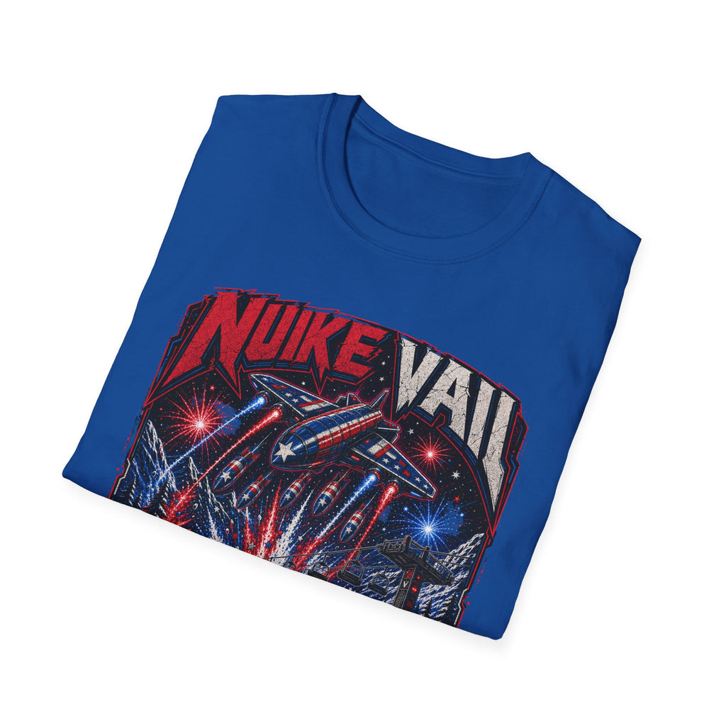 NukeVault Retro Rocket Graphic T-Shirt — 'Bomb the Lift Line' Vintage Ski Tee