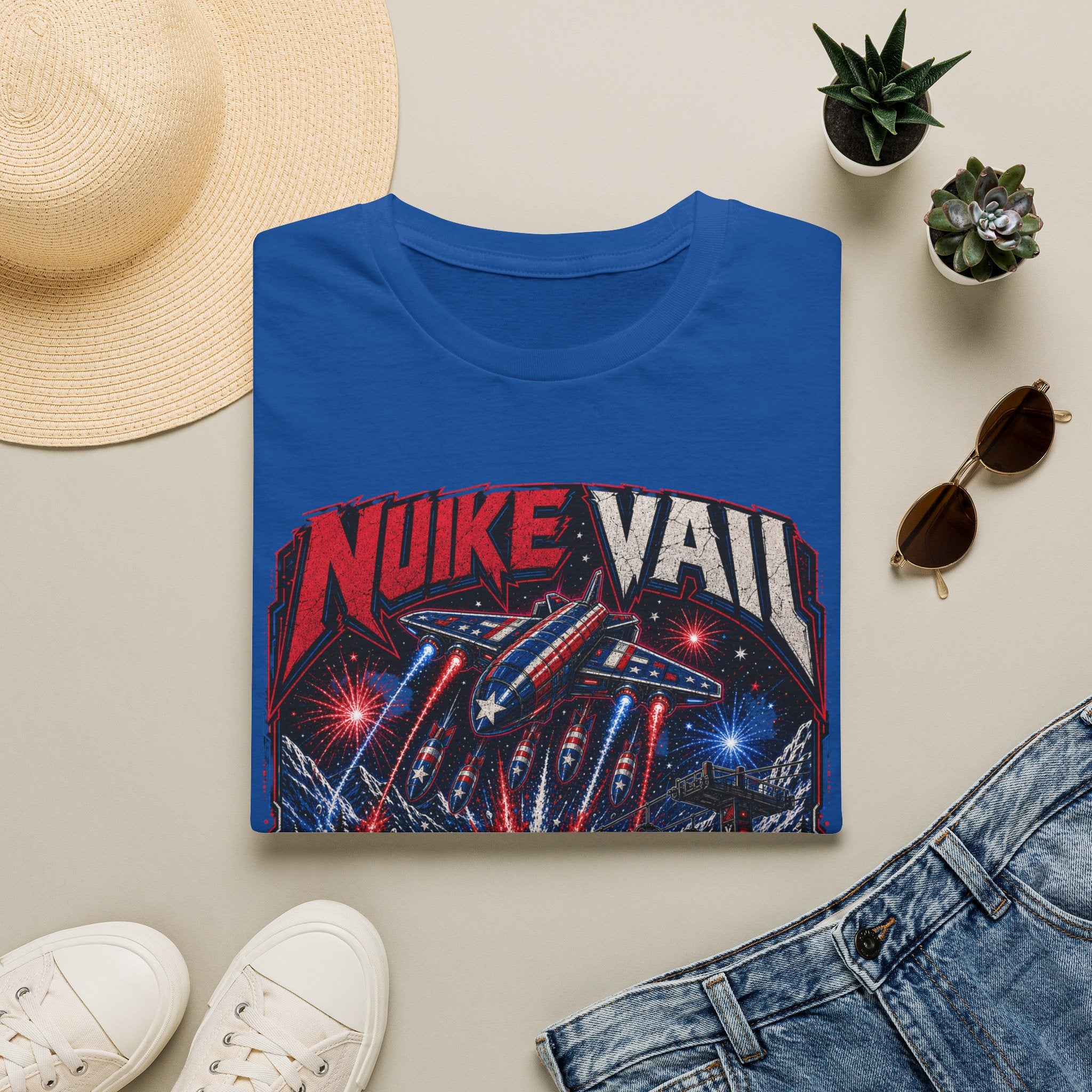 NukeVault Retro Rocket Graphic T-Shirt — 'Bomb the Lift Line' Vintage Ski Tee