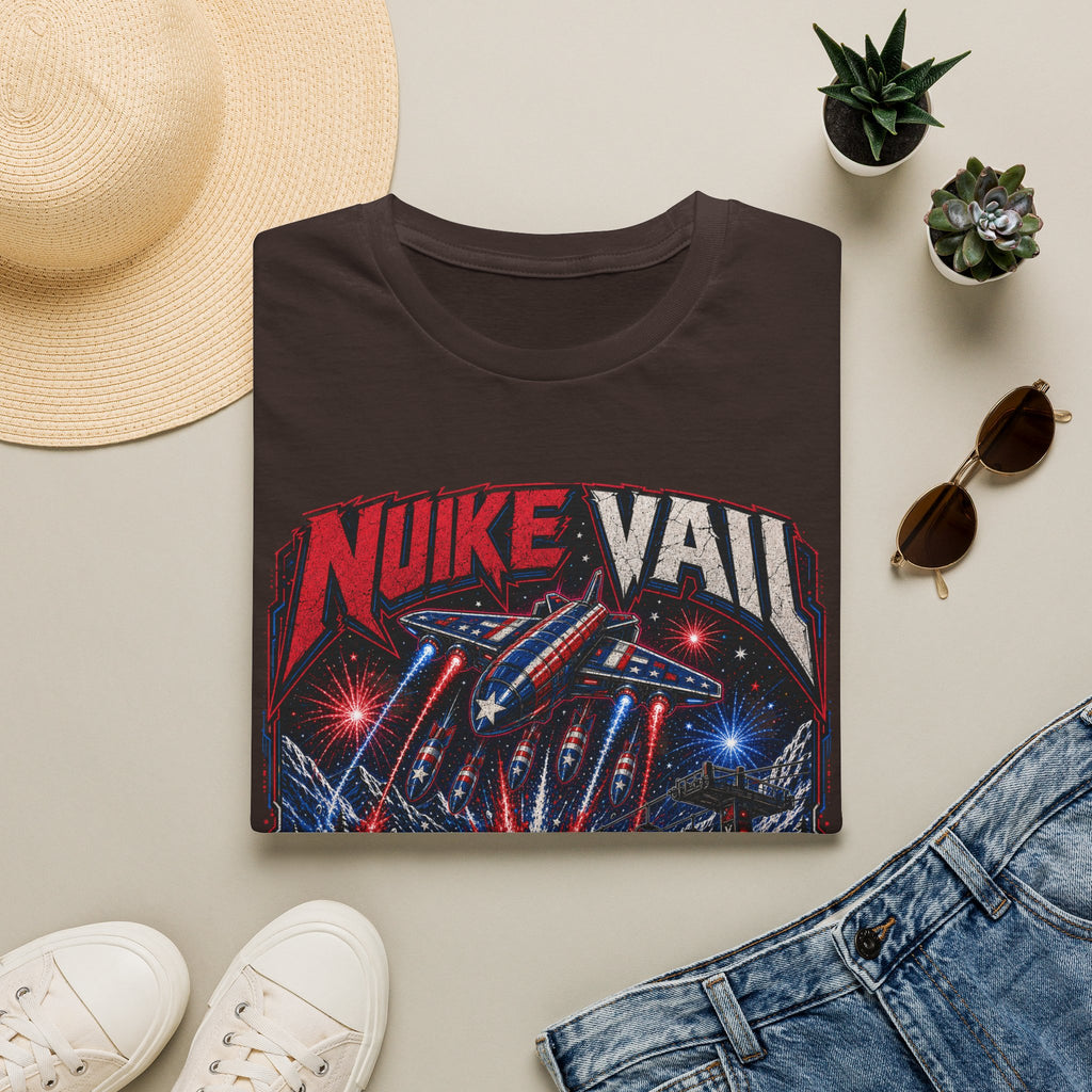 NukeVault Retro Rocket Graphic T-Shirt — 'Bomb the Lift Line' Vintage Ski Tee