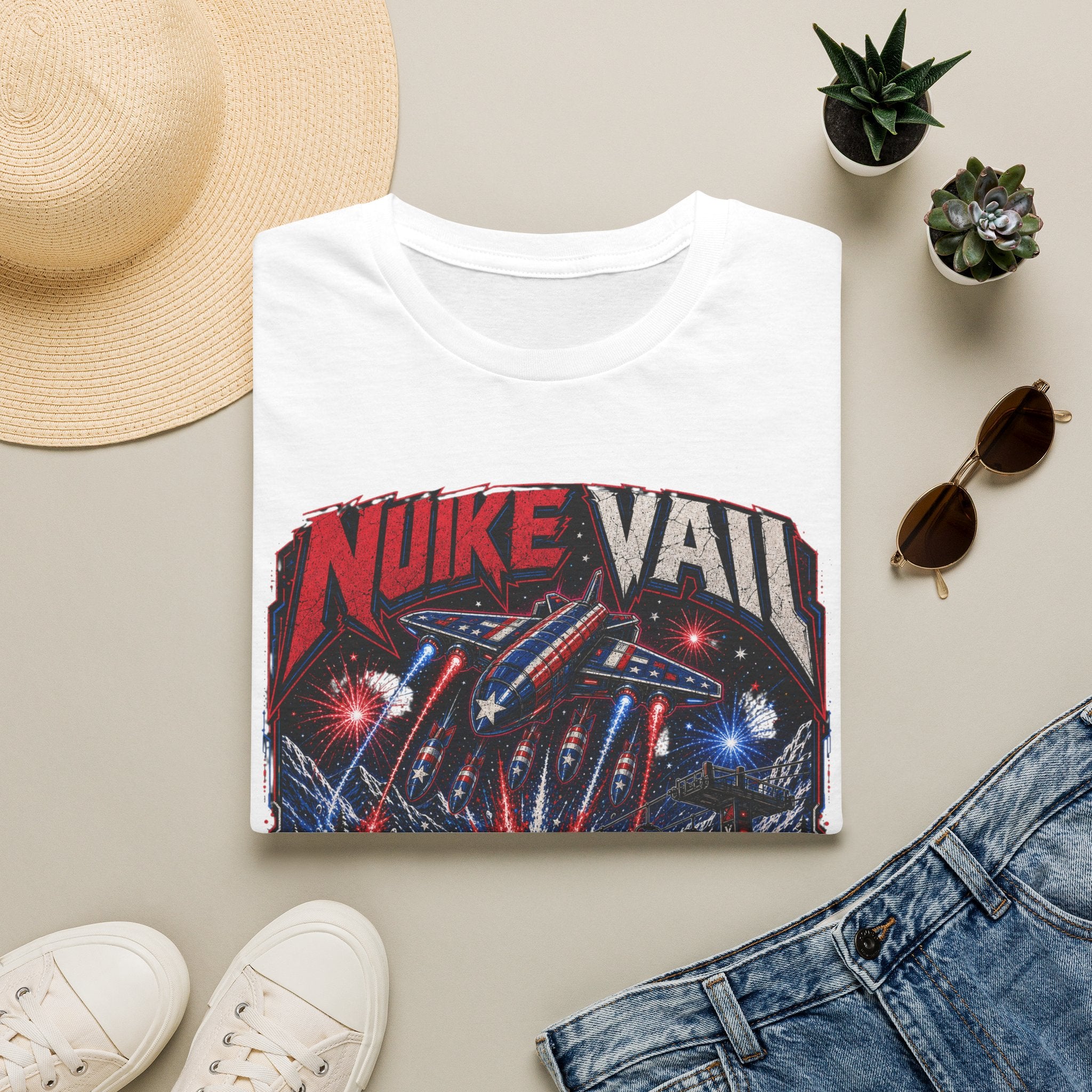 NukeVault Retro Rocket Graphic T-Shirt — 'Bomb the Lift Line' Vintage Ski Tee