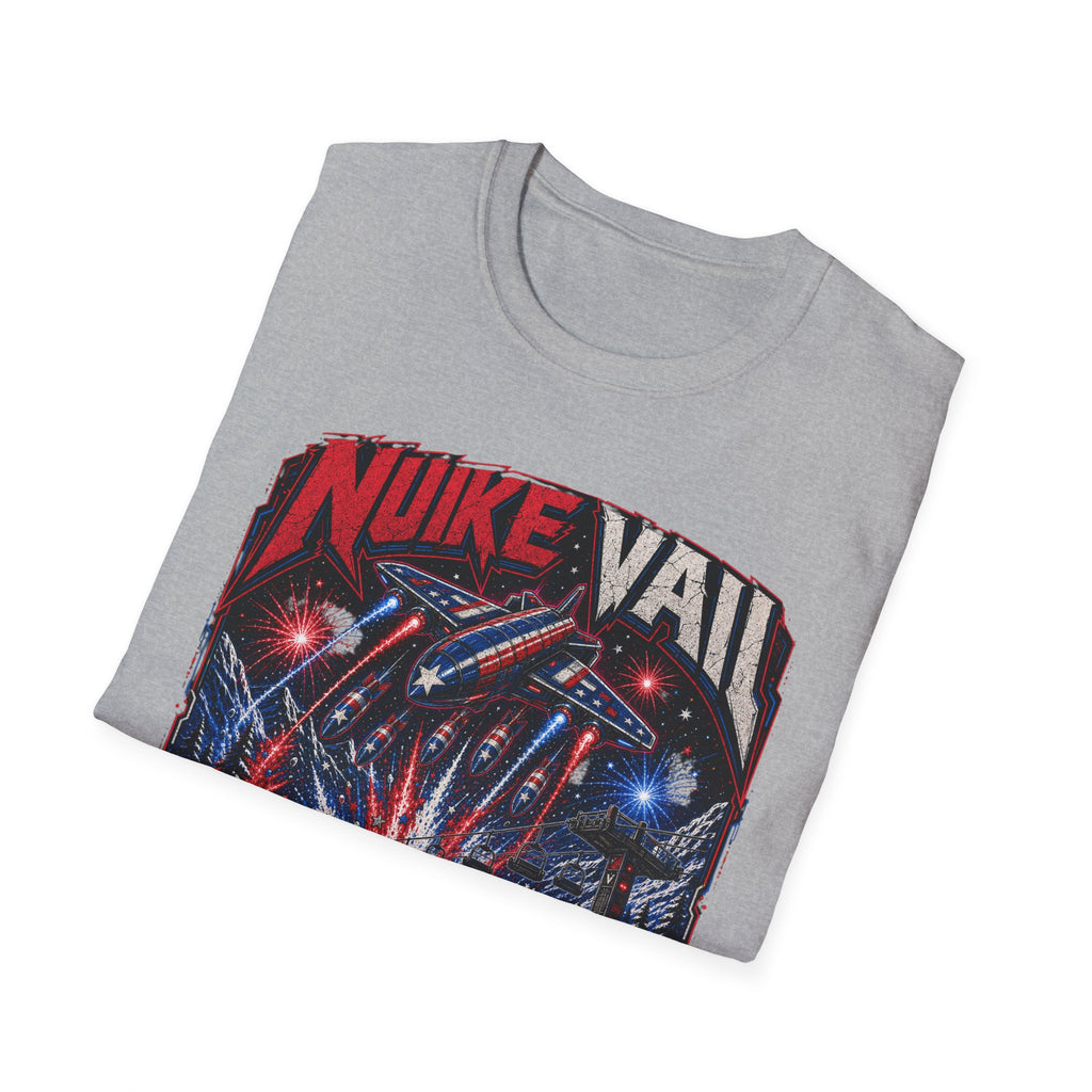 NukeVault Retro Rocket Graphic T-Shirt — 'Bomb the Lift Line' Vintage Ski Tee