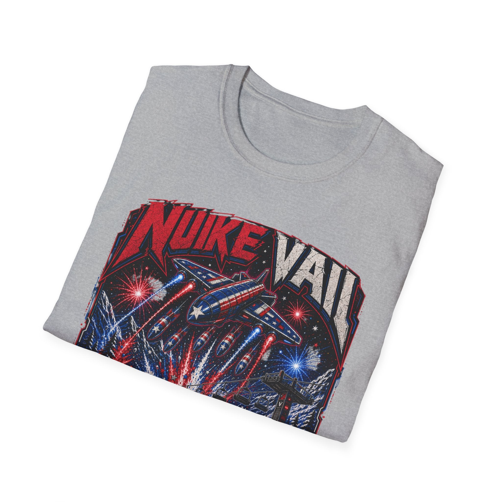 NukeVault Retro Rocket Graphic T-Shirt — 'Bomb the Lift Line' Vintage Ski Tee