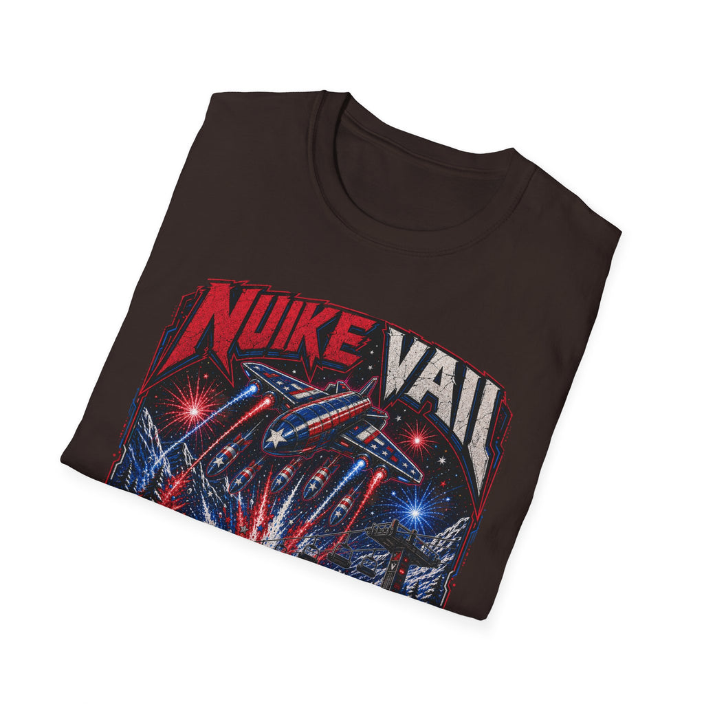 NukeVault Retro Rocket Graphic T-Shirt — 'Bomb the Lift Line' Vintage Ski Tee