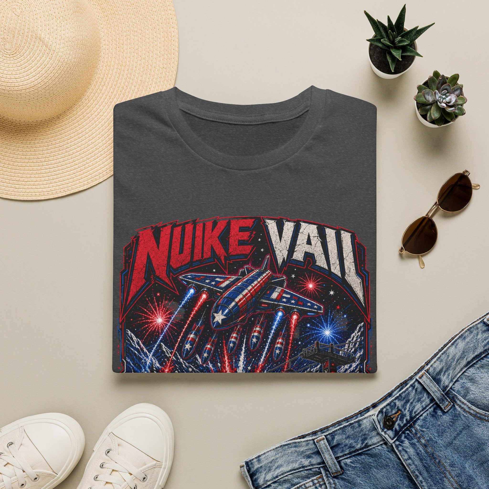 NukeVault Retro Rocket Graphic T-Shirt — 'Bomb the Lift Line' Vintage Ski Tee