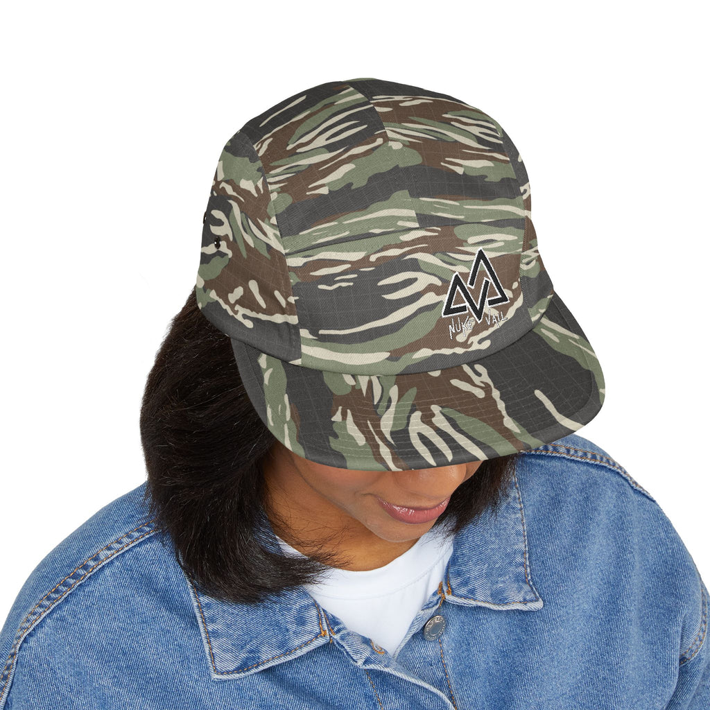Embroidered Mountain Logo 5-Panel Cap — Beige Outdoor Hat