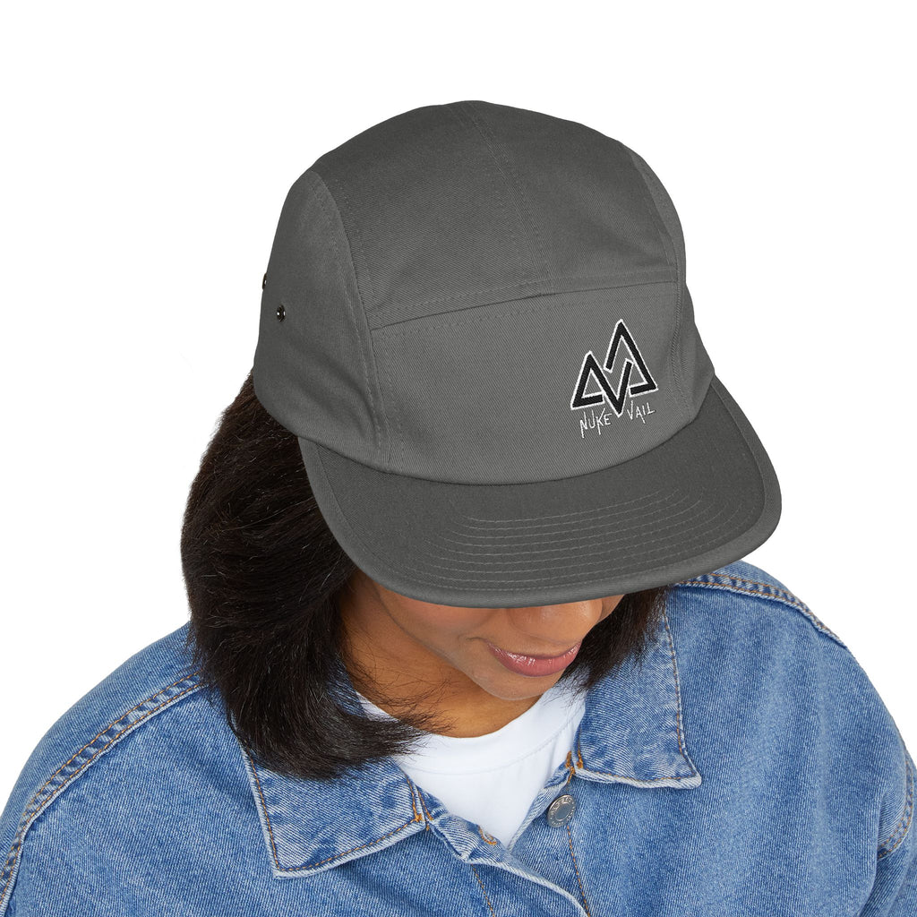Embroidered Mountain Logo 5-Panel Cap — Beige Outdoor Hat