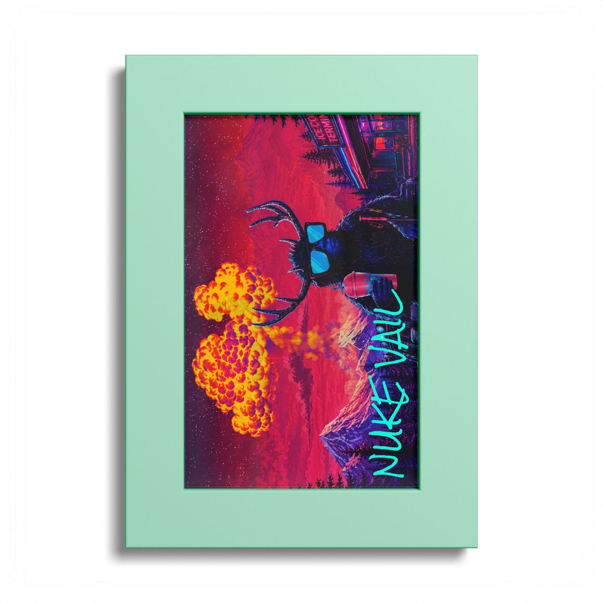 Retro Vaporwave Poster — 'Nuke Vault' Framed Art Print