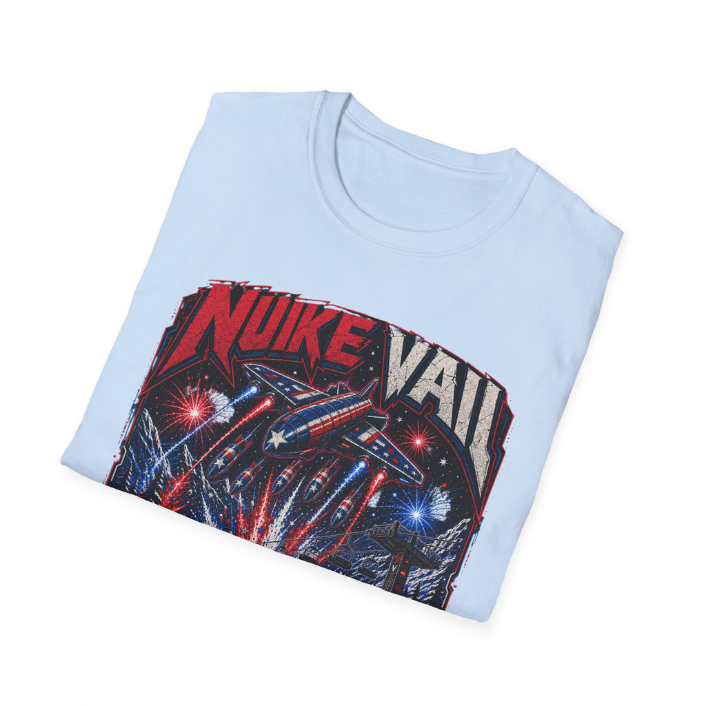 NukeVault Retro Rocket Graphic T-Shirt — 'Bomb the Lift Line' Vintage Ski Tee
