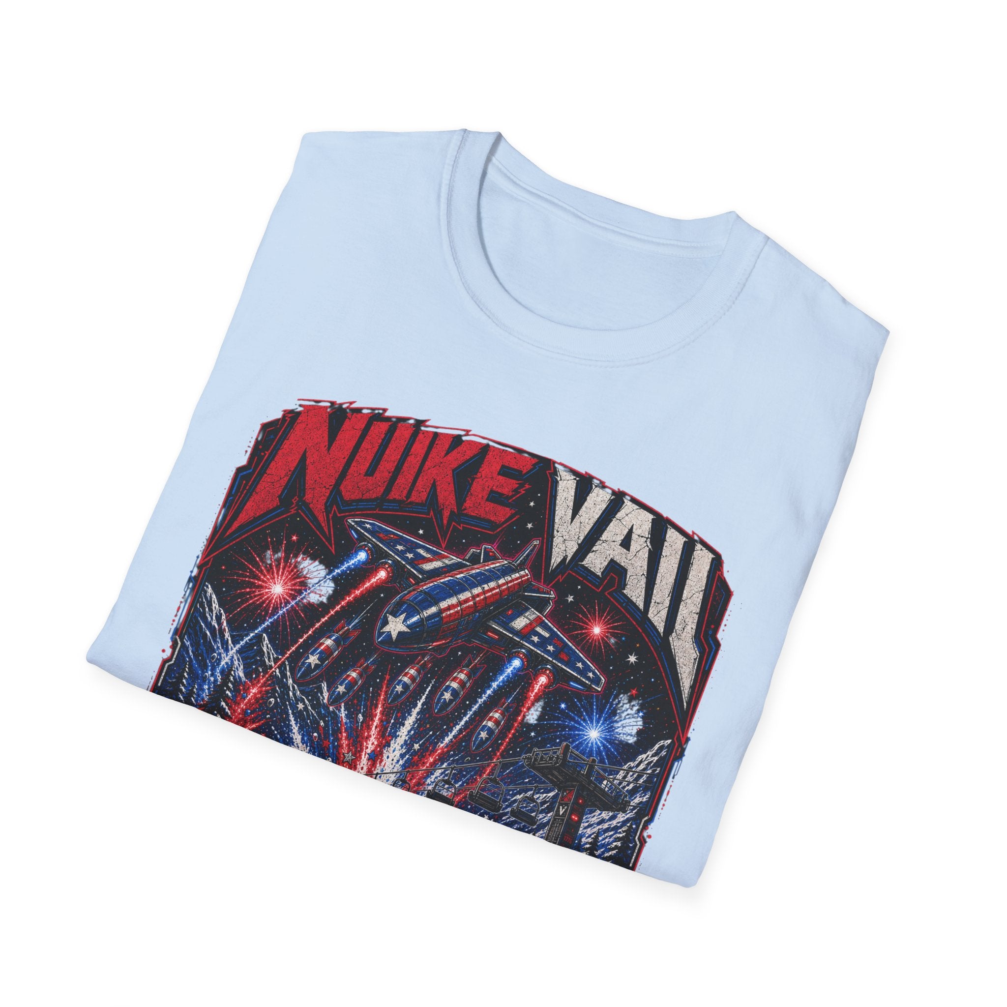NukeVault Retro Rocket Graphic T-Shirt — 'Bomb the Lift Line' Vintage Ski Tee