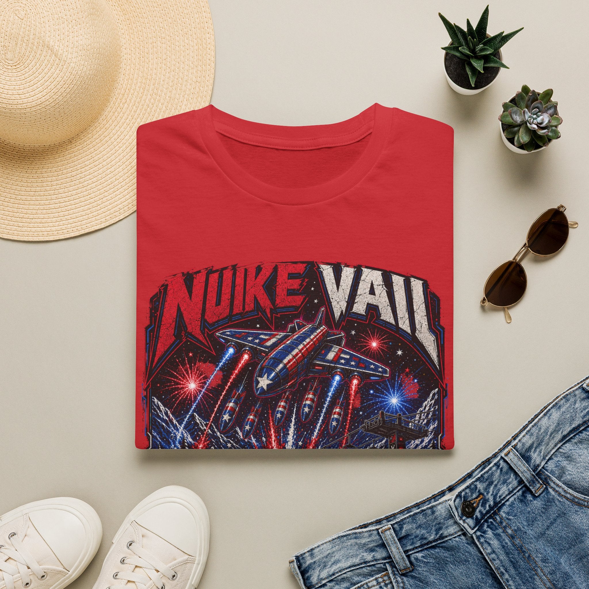 NukeVault Retro Rocket Graphic T-Shirt — 'Bomb the Lift Line' Vintage Ski Tee