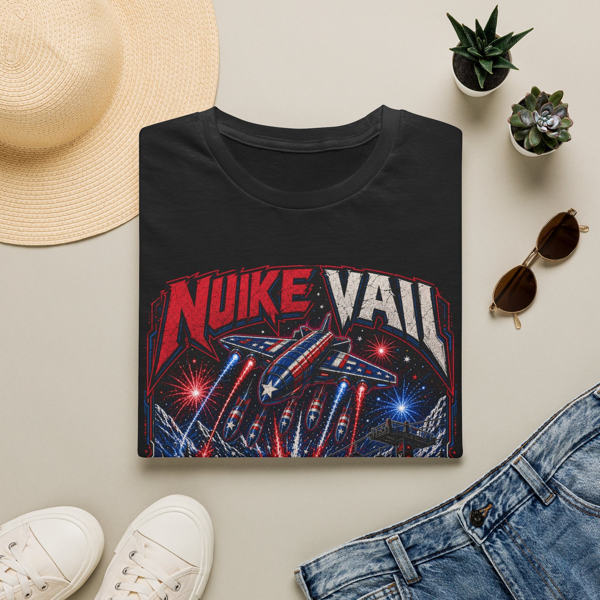 NukeVault Retro Rocket Graphic T-Shirt — 'Bomb the Lift Line' Vintage Ski Tee