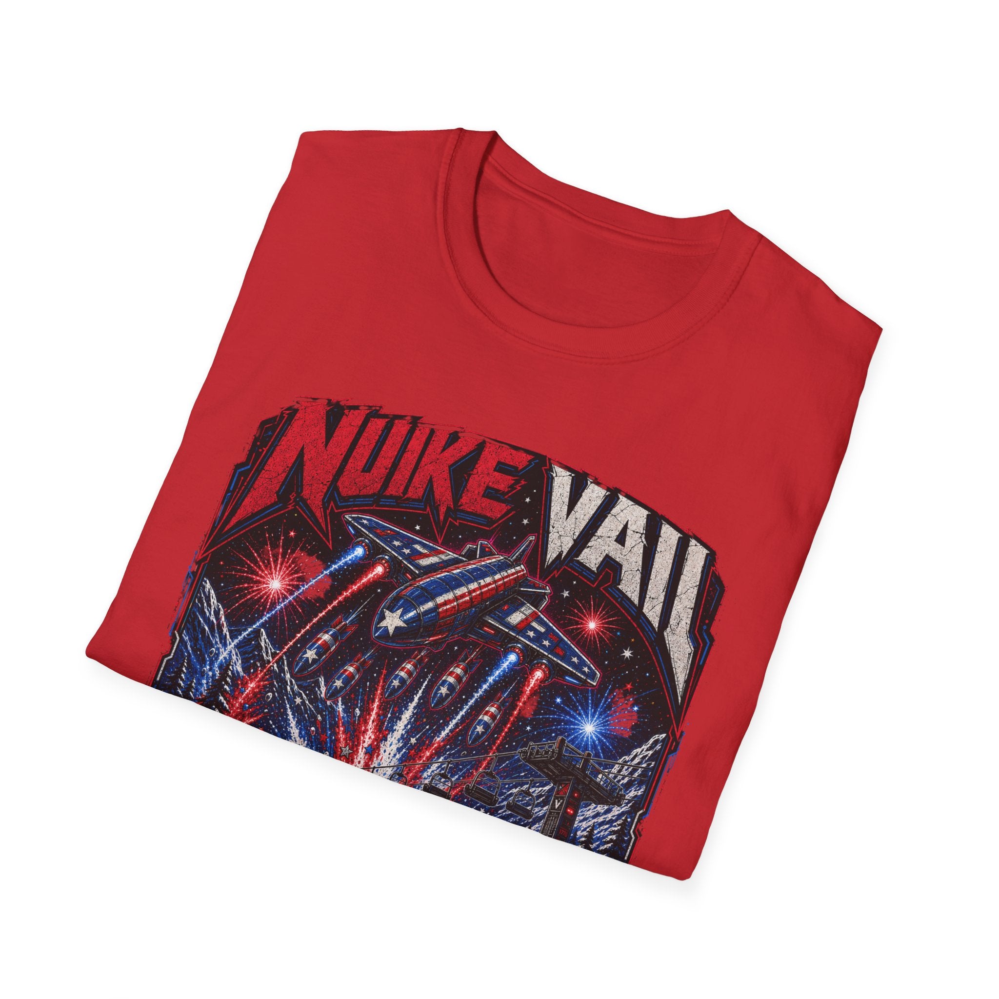 NukeVault Retro Rocket Graphic T-Shirt — 'Bomb the Lift Line' Vintage Ski Tee