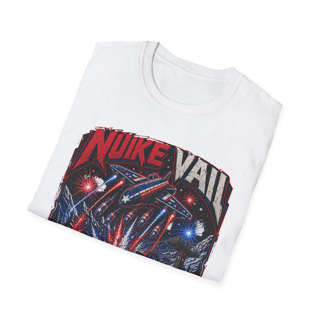 NukeVault Retro Rocket Graphic T-Shirt — 'Bomb the Lift Line' Vintage Ski Tee